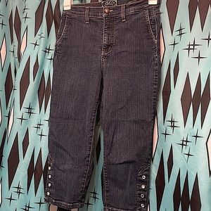 NYDJ Rhinestone Snap Hem Stretch Denim Petite Capri Style Jeans-sz 6